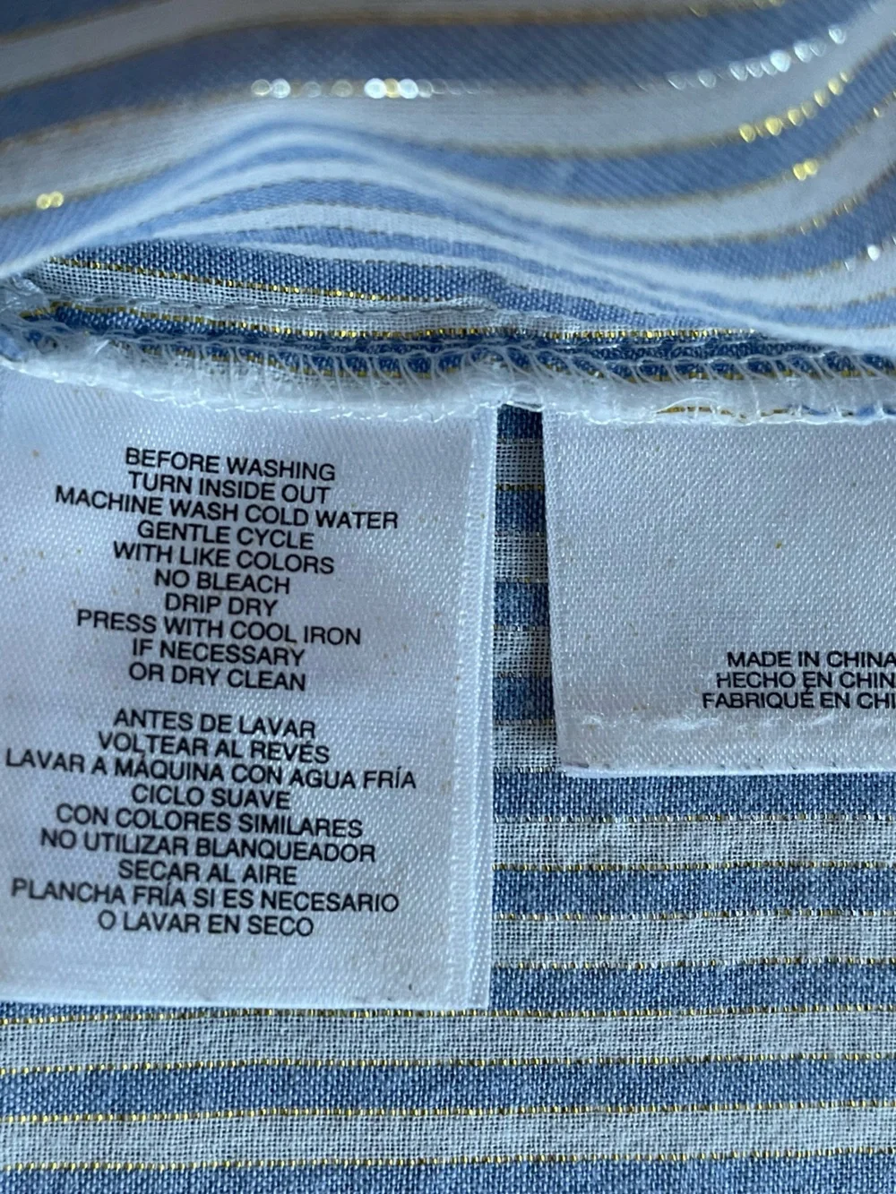 Anne Klein Swimsuit Cover Up Full Zip Blue White Gold Pinstripe Coastal Size XL